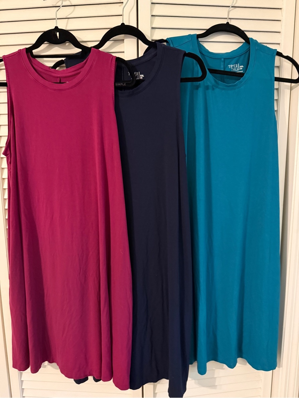 Time and Tru Sleeveless Swing Tank Dress - Teal, Navy and Magenta
